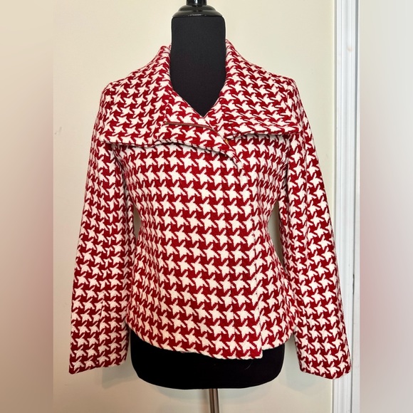 Talbots Petite Red/White Moto Herringbone Plaid Blazer Sz 6P - Picture 3 of 10